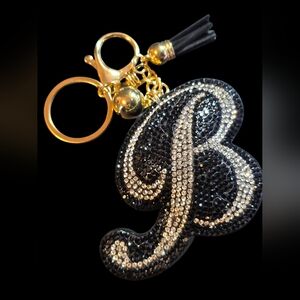 Black and Gold Initial "B" Bag Charm Keychain Accessory